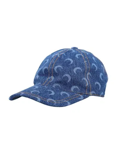 Marine Serre All-over Crescent Moon Printed Denim Baseball Cap In Blue