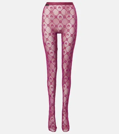 Marine Serre All Over Moon Printed Tights In Burgundy