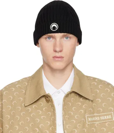 Marine Serre Black Moon Logo Knit Beanie