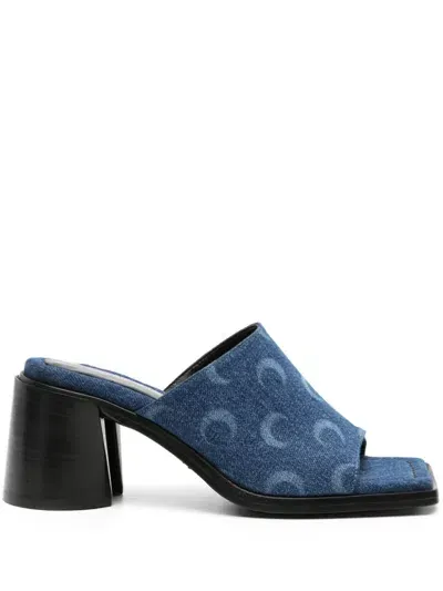 Marine Serre Ms Denim Mules In Blue