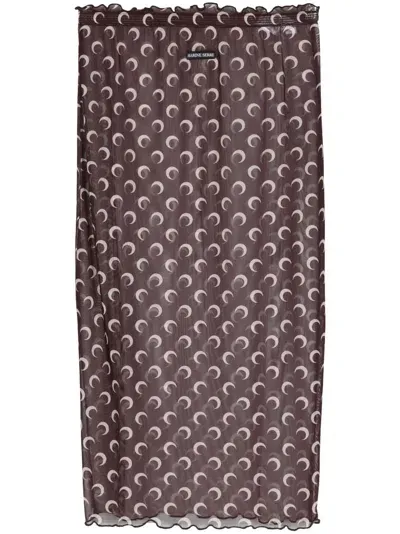 Marine Serre Crescent Moon Midi Skirt In Br30 - Brown