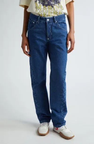 Marine Serre Crescent Moon Panel Straight Leg Jeans In Blue