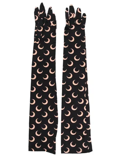 Marine Serre Crescent Moon-print Long Gloves In Black