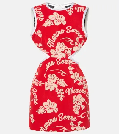 Marine Serre Floral Open-back Jacquard Minidress In Red