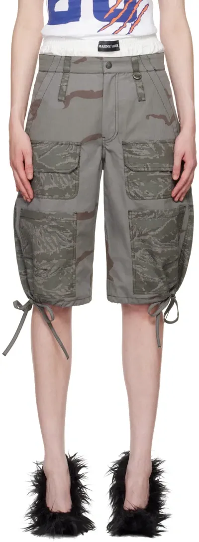 Marine Serre Gray Regenerated Camo Shorts In Gr90 Dark Grey