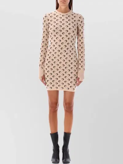 Marine Serre Crescent-moon-jacquard Mini Dress In Nude & Neutrals