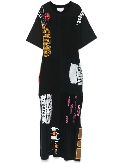 Marine Serre Regenerated Mix-print Maxi Dress In Black