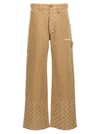 Marine Serre Moon Jacquard Jeans In Brown