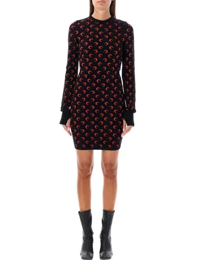 Marine Serre Moon Jacquard Knit Mini Dress In Red