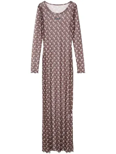 Marine Serre Moon-print Mesh Maxi Dress In Pink