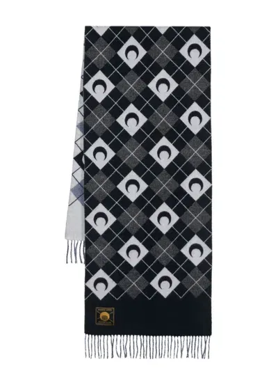 Marine Serre Moonogram Argyle-pattern Scarf In Black