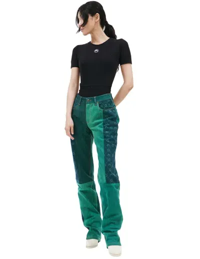 Marine Serre Moonogram Printed Jeans In Green