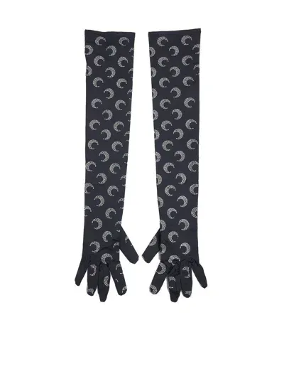 Marine Serre Moon Embellished Long Gloves In Black Strass