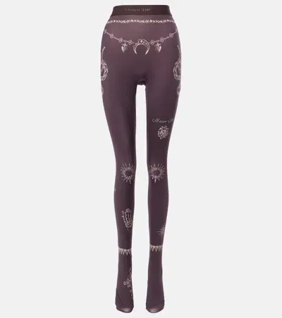 Marine Serre Printed Jersey Tights In Brown