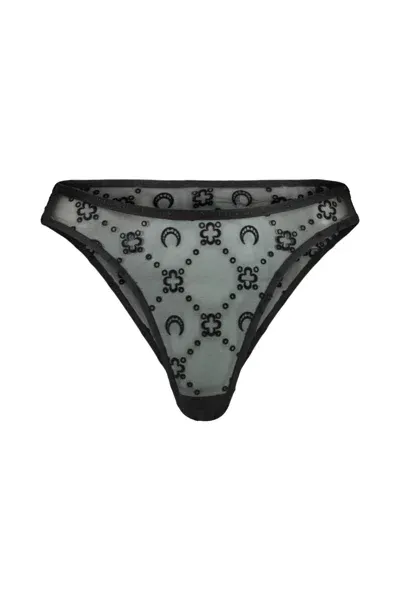 Marine Serre Crescent-moon Flocked Mesh Briefs In Black