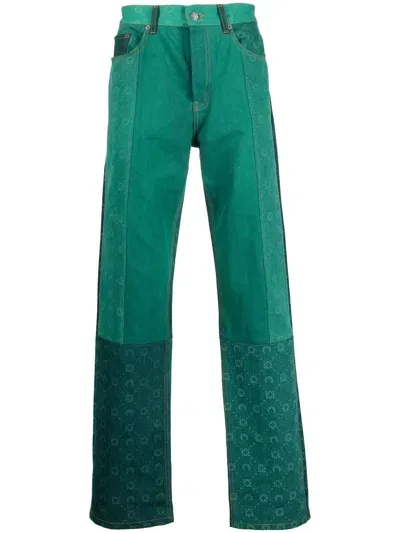 Marine Serre Regen Jeans Im Patchwork-look In Green