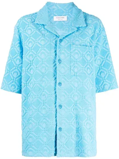 Marine Serre Embossed Logo-print Shirt In Blue