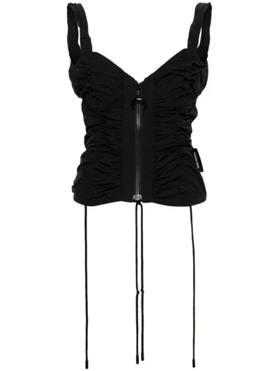 Marine Serre Ruched Tank Top In Black