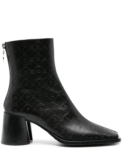 Marine Serre Monogram-debossed Leather Ankle Boots In Black