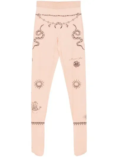 Marine Serre Tattoo-print Tights In Neutrals