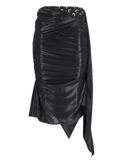 Marine Serre Wrap Asymmetric Midi Skirt In Black