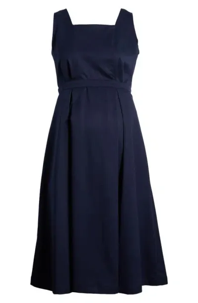 Marion Women's Sleeveless Empire Waist Maternity & Nursing Knee Length Tea Dress In Navy Italian Light Weig