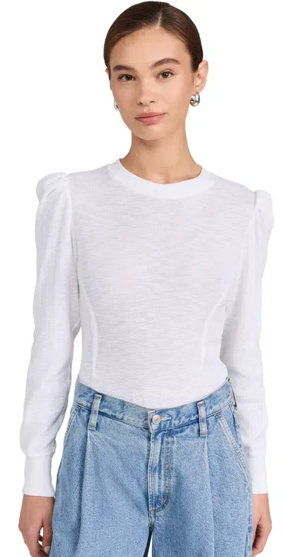 Marissa Webb Blair Waffle Knit Puff Sleeve Pullover White