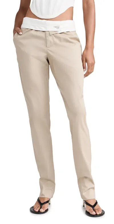 Marissa Webb Leo Foldover Waist Chino Pants Sand Beige Off White Combo