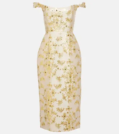 Markarian Amina Off-shoulder Silk-blend Midi Dress In Gold