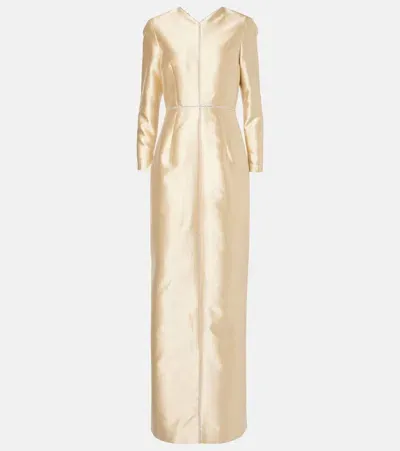 Markarian Rosamund Embellished Satin Gown In Beige