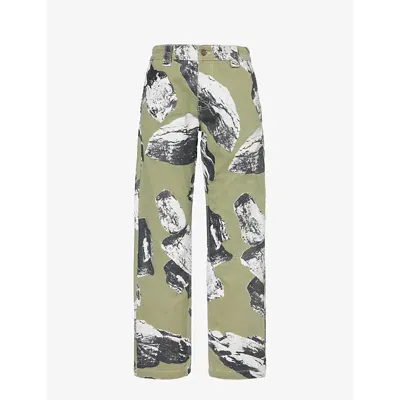 Market Mens Moss Talus Graphic-print Cotton Trousers