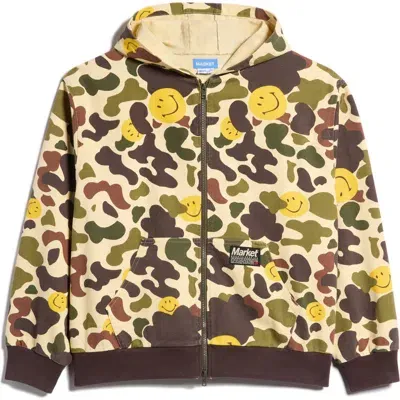 Market Smiley Camo Zip Jacket In Woodland