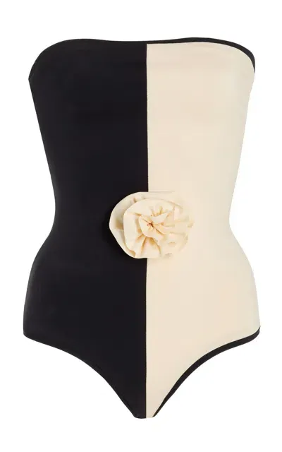 Marlies Grace Como Two-tone Floral Swimsuit In Black