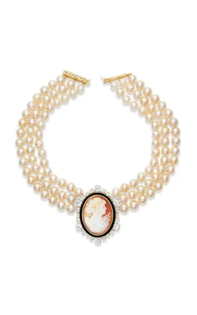 Marlo Laz Cleo 14k Yellow Gold Pearl Cameo Necklace In Off-white