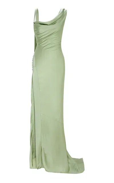 Marmar Halim Button Detailed Slip Silk Gown In Green