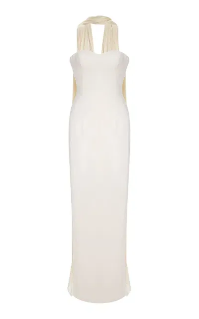 Marmar Halim Chiffon Scarf Crepe Maxi Dress In Ivory