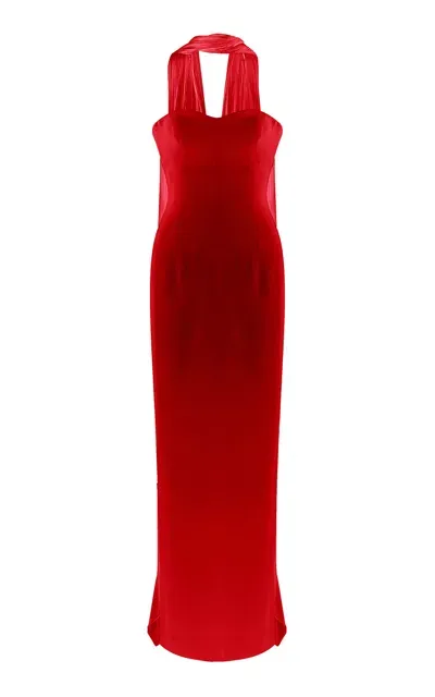 Marmar Halim Chiffon Scarf Crepe Maxi Dress In Red