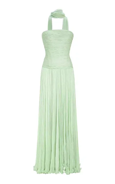 Marmar Halim Hand Pleated Silk Georgette Gown In Green