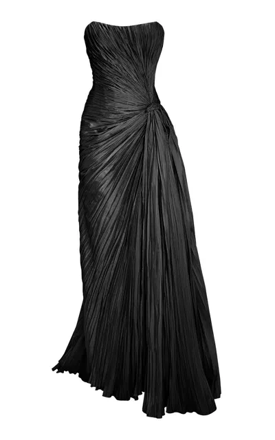 Marmar Halim Hand Pleated Slip Silk Gown In Black