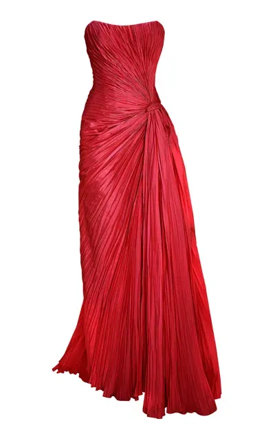 Marmar Halim Hand Pleated Slip Silk Gown In Red