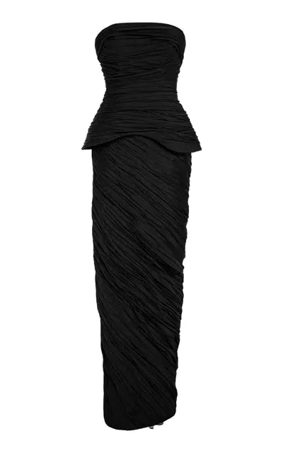 Marmar Halim Hand Pleated Taffeta-silk Gown In Black