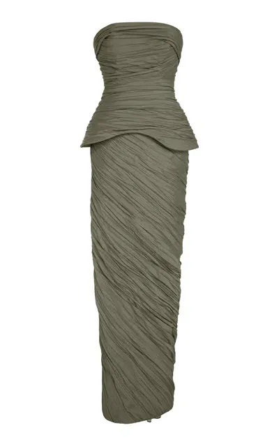 Marmar Halim Hand Pleated Taffeta-silk Gown In Grey