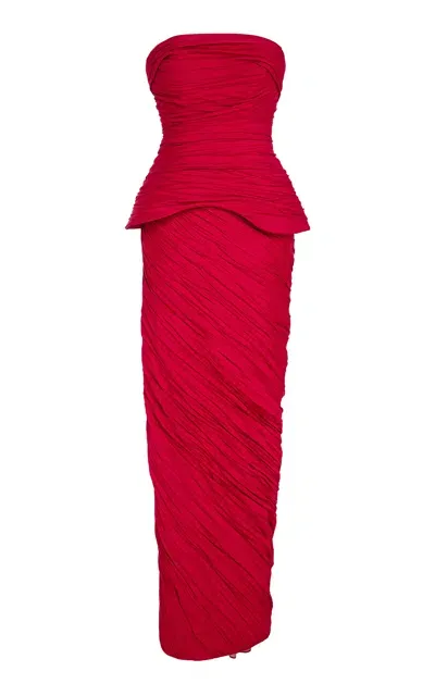 Marmar Halim Hand Pleated Taffeta-silk Gown In Red