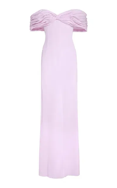 Marmar Halim Off-the-shoulder Pleated Silk Dress In Pink