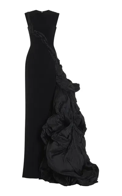 Marmar Halim Organza-detailed Silk-crepe Gown In Black