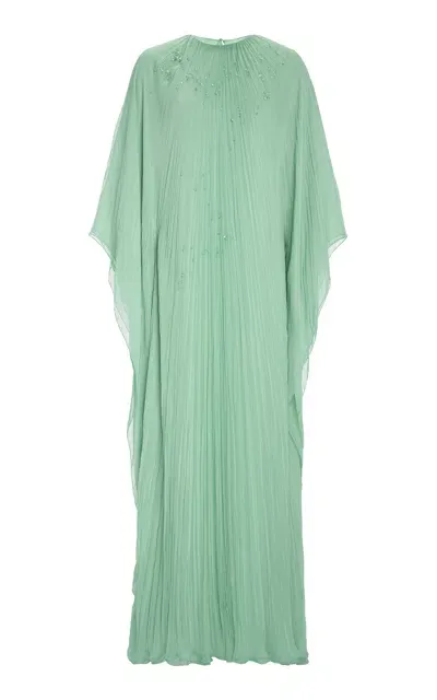 Marmar Halim Pleated Chiffon Silk Caftan In Green