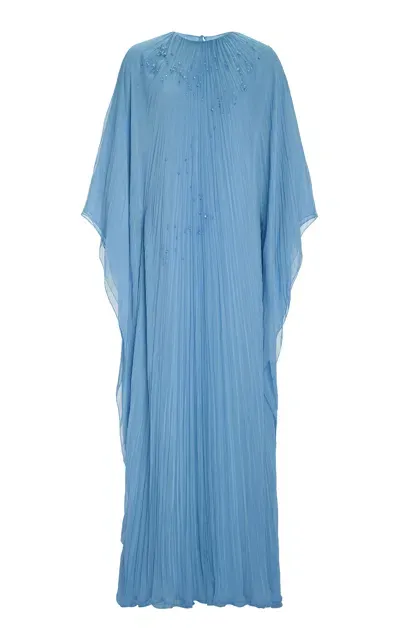 Marmar Halim Pleated Chiffon Silk Caftan In Light Blue