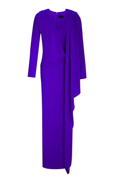 Marmar Halim Pleated Sash Crepe Maxi Dress In Blue