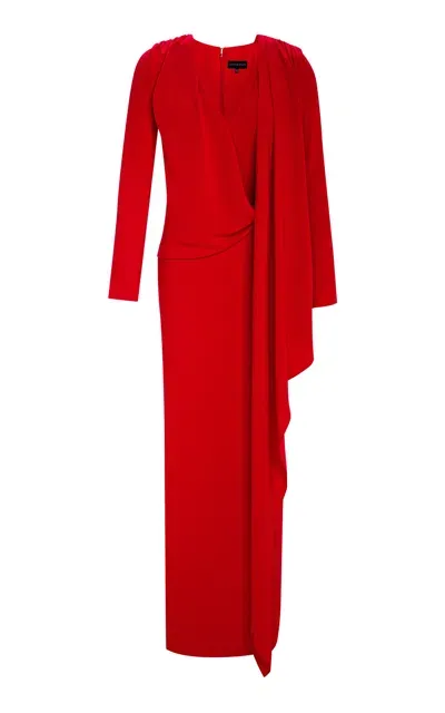 Marmar Halim Pleated Sash Crepe Maxi Dress In Red