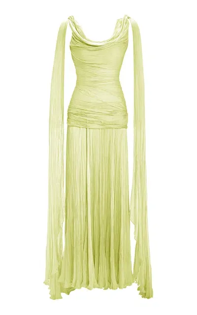 Marmar Halim Silky Geogette Chiffon Silk Dress In Yellow